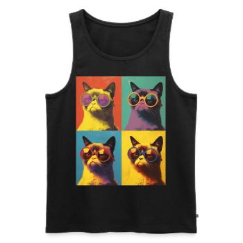 Cool Pop Art Grump Cat with Sunglasses - Men's Premium Organic Tank Top - black - Front - AI Model Male 178 light (178cm)