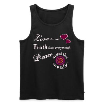 Achtsamkeit Spruch Shirt– Love in Our Hearts - Männer Premium Bio Tank Top - Schwarz - Vorne - Michal (187cm)