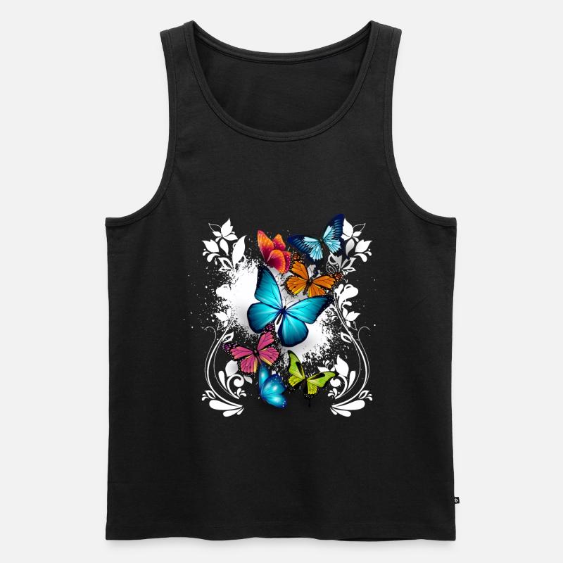 Schmetterling Blumen Ornament Splash Kunst - Männer Premium Bio Tank Top - Schwarz