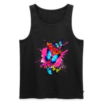 Schmetterling Butterfly Splash Bunt Farben Pink - Männer Premium Bio Tank Top - Schwarz - Vorne - Michal (187cm)