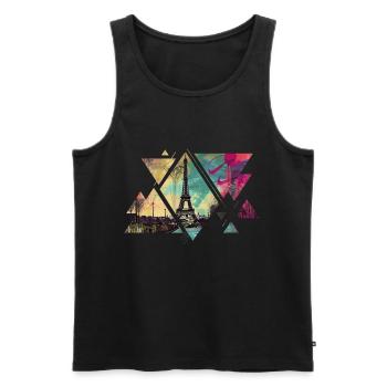 Paris, France, Ville, Horizon, Tour Eiffel, Triangle - Débardeur bio Premium Homme - noir - Devant - Michal (187cm)
