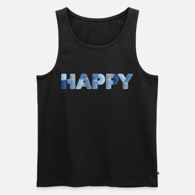 HAPPY Denim Patchwork New Trend - Men's Premium Organic Tank Top - black