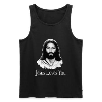 Jésus t'aime - Débardeur bio Premium Homme - noir - Devant - Michal (187cm)
