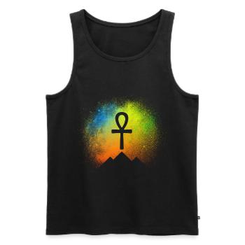 Pyramids with Ankh symbol under starry sky - Men's Premium Organic Tank Top - black - Front - AI Model Male 178 light (178cm)