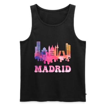 Madrid Espagne City Skyline Splash Vacances colorées - Débardeur bio Premium Homme - noir - Devant - AI Model Male 178 light (178cm)