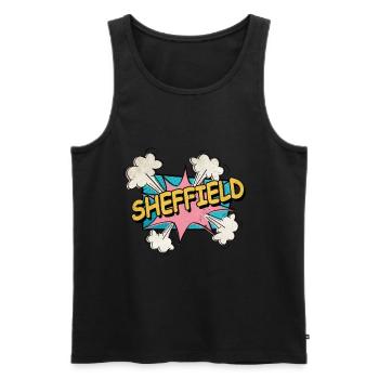 Sheffield England UK City Font Pop Art Comic - Men's Premium Organic Tank Top - black - Front - AI Model Male 178 light (178cm)