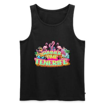 Teneriffa Sommer Flamingo Palmen Strand Meer - Männer Premium Bio Tank Top - Schwarz - Vorne - Michal (187cm)