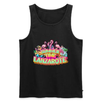 Lanzarote Sommer Flamingo Palmen Strand Meer - Männer Premium Bio Tank Top - Schwarz - Vorne - Michal (187cm)