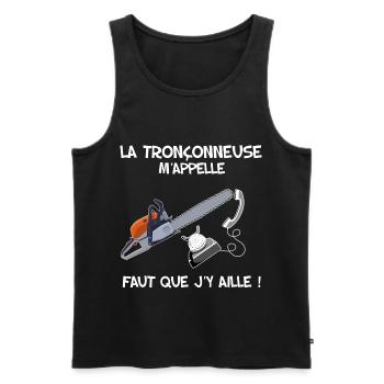 La Tronçonneuse au bout du Fil Humour Homme - Débardeur bio Premium Homme - noir - Devant - AI Model Male 178 light (178cm)