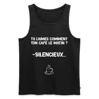 Papa et Son Café Du Matin - Débardeur bio Premium Homme - noir - Devant - Michal (187cm)