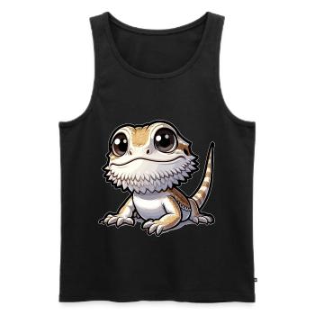 Mignon Barbu Dragon Dessin Gecko Lézard - Débardeur bio Premium Homme - noir - Devant - Michal (187cm)