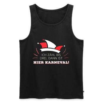 Ich zähl bis drei, dann ist HIER KARNEVAL! - Männer Premium Bio Tank Top - Schwarz - Vorne - AI Model Male 178 light (178cm)