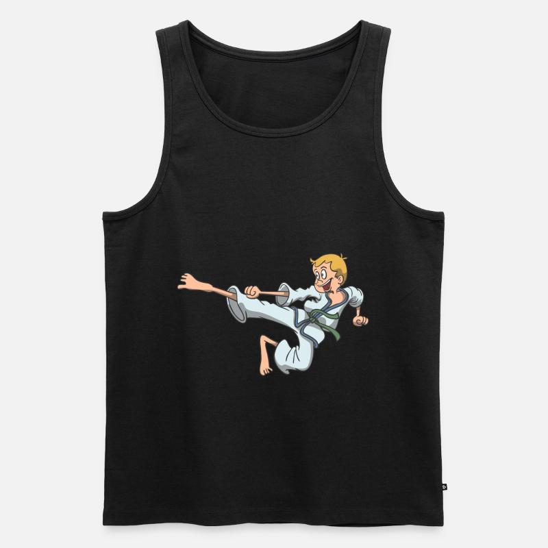 Karate Kind Junge Sprung Kick - Männer Premium Bio Tank Top - Schwarz