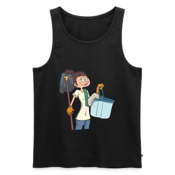 Cleaning lady with mop and bucket - Men's Premium Organic Tank Top - black - Front - AI Model Male 178 light (178cm)