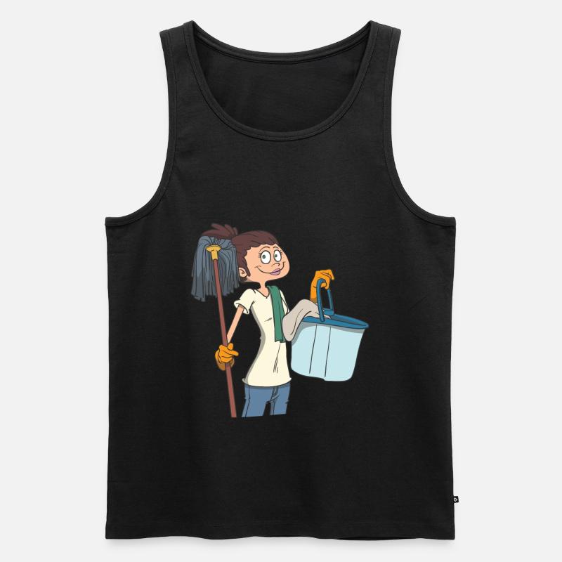 Putzfrau mit Wischmob und Eimer - Männer Premium Bio Tank Top - Schwarz