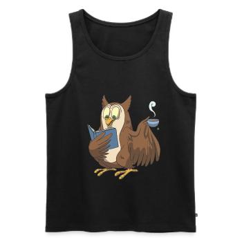 Bücher Eule mit einer Tasse Tee - Männer Premium Bio Tank Top - Schwarz - Vorne - AI Model Male 178 light (178cm)