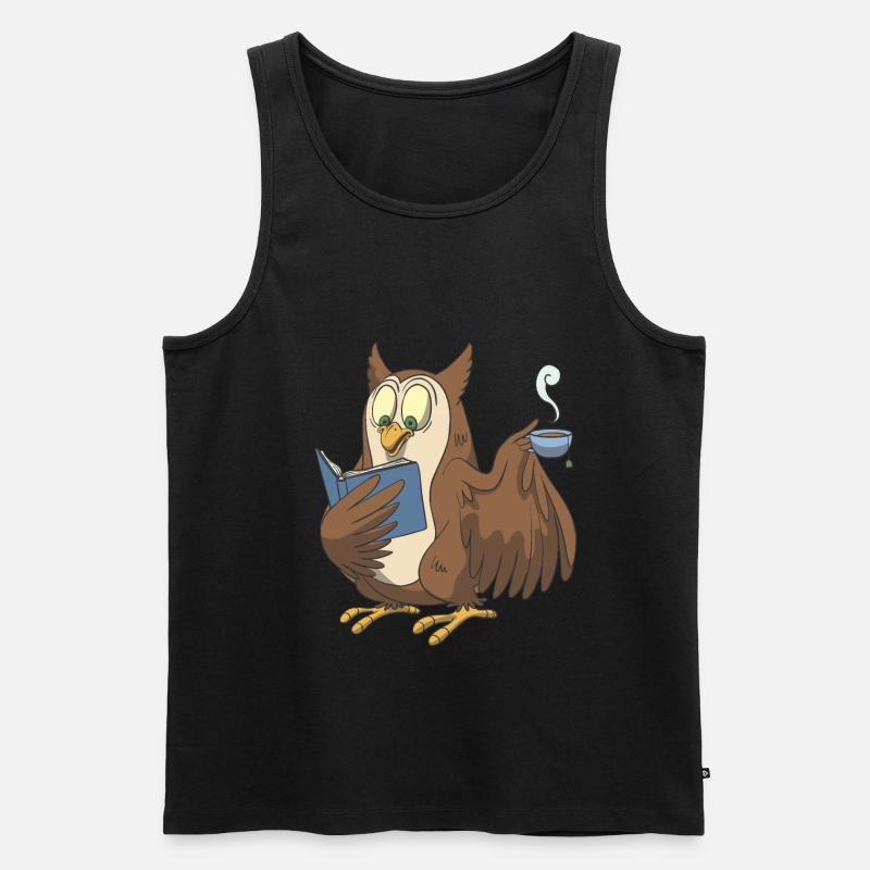 Bücher Eule mit einer Tasse Tee - Männer Premium Bio Tank Top - Schwarz
