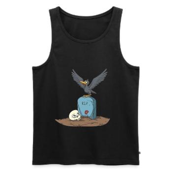 Crow on gravestone with skull - Men's Premium Organic Tank Top - black - Front - AI Model Male 178 light (178cm)