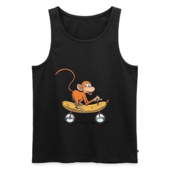 Funny monkey, monkey on bicycle banana - Men's Premium Organic Tank Top - black - Front - AI Model Male 178 light (178cm)