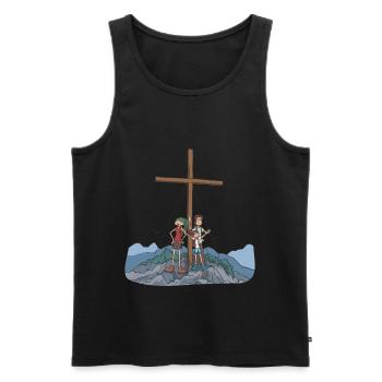 Hikers at the summit cross in the mountains - Men's Premium Organic Tank Top - black - Front - AI Model Male 178 light (178cm)