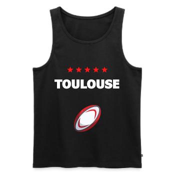 Toulouse rugby 5 étoiles cadeau - Débardeur bio Premium Homme - noir - Devant - AI Model Male 178 light (178cm)