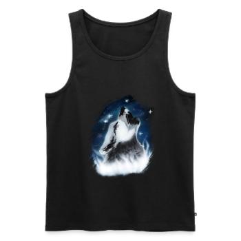Heulender Wolf im Nachthimmel Airbrush-Design - Männer Premium Bio Tank Top - Schwarz - Vorne - AI Model Male 178 light (178cm)