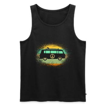 Bus hippie Barki Kiss Ball avec planche de surf - Débardeur bio Premium Homme - noir - Devant - AI Model Male 178 light (178cm)