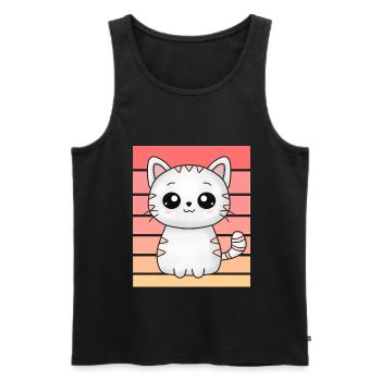 Petit chat mignon au coucher du soleil - Débardeur bio Premium Homme - noir - Devant - Michal (187cm)