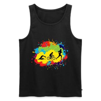 Swim Bike Run Triathlon Triathlet Aquarell - Männer Premium Bio Tank Top - Schwarz - Vorne - Michal (187cm)