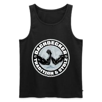 Dachdecker Shirt Tradition und Stolz - Männer Premium Bio Tank Top - Schwarz - Vorne - Michal (187cm)