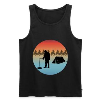 Ice Fishing Winter Camping Camp Tent Trees Nature - Men's Premium Organic Tank Top - black - Front - AI Model Male 178 light (178cm)