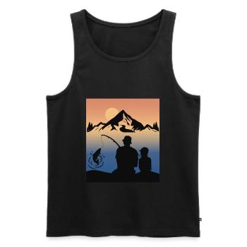 Pêche Papa Fils Famille Camping Montagne Nature - Débardeur bio Premium Homme - noir - Devant - Michal (187cm)
