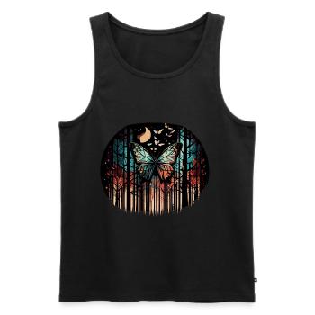 Geometrischer Schmetterling mit Mond im Wald - Männer Premium Bio Tank Top - Schwarz - Vorne - AI Model Male 178 light (178cm)