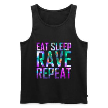 Eat Sleep Rave Repeat | Buntes Festival - Männer Premium Bio Tank Top - Schwarz - Vorne - AI Model Male 178 light (178cm)