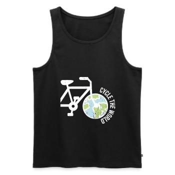 Travel the world with a bicycle gift idea - Men's Premium Organic Tank Top - black - Front - AI Model Male 178 light (178cm)