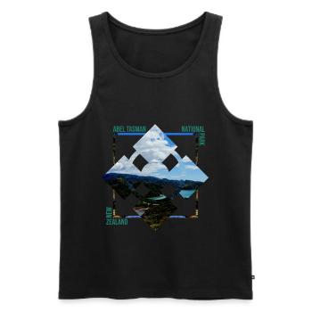 Abel Tasman New Zealand dream beach gift idea - Men's Premium Organic Tank Top - black - Front - AI Model Male 178 light (178cm)