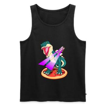 Dino on Pizza Cat rides TRex with laser eyes - Men's Premium Organic Tank Top - black - Front - Michal (187cm)