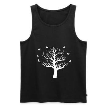Arbre blanc au printemps avec des papillons - Débardeur bio Premium Homme - noir - Devant - Michal (187cm)