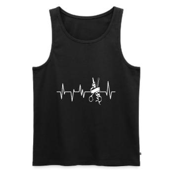 Coiffeuse coeur coups de coeur boucle peigne - Débardeur bio Premium Homme - noir - Devant - AI Model Male 178 light (178cm)