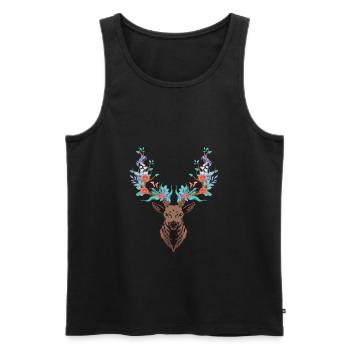 Hirsch. Geweih. Blumen. - Männer Premium Bio Tank Top - Schwarz - Vorne - Michal (187cm)