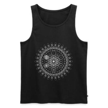 Évolution géométrique de l'oeil sacré de la fleur de Metatron - Débardeur bio Premium Homme - noir - Devant - AI Model Male 178 light (178cm)