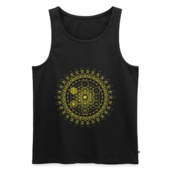Évolution géométrique de l'oeil sacré de la fleur de Metatron - Débardeur bio Premium Homme - noir - Devant - AI Model Male 178 light (178cm)