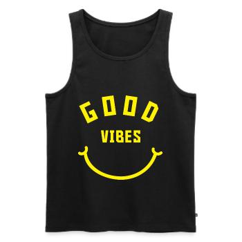 Good Vibes Great Idea Smile Neon Yellow - Men's Premium Organic Tank Top - black - Front - AI Model Male 178 light (178cm)