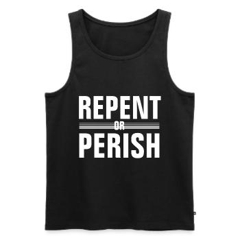 Se repentir ou périr - chrétien - Débardeur bio Premium Homme - noir - Devant - Michal (187cm)