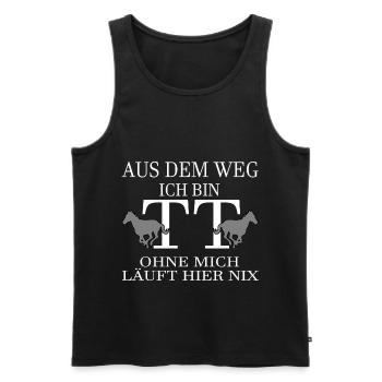 Tuniertrottel ich mach hier alles - Pferd Rappe - Männer Premium Bio Tank Top - Schwarz - Vorne - AI Model Male 178 light (178cm)