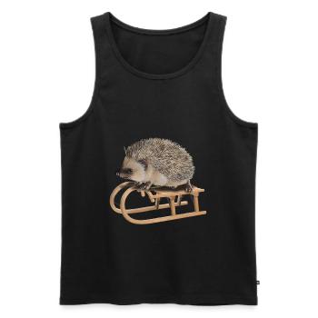 cooler Igel beim Schlittenfahren | Winter Geschenk - Männer Premium Bio Tank Top - Schwarz - Vorne - AI Model Male 178 light (178cm)