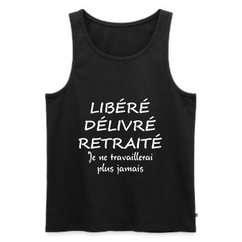 LIBÉRÉ DÉLIVRÉ RETRAITÉ - Débardeur bio Premium Homme - noir - Devant - AI Model Male 178 light (178cm)