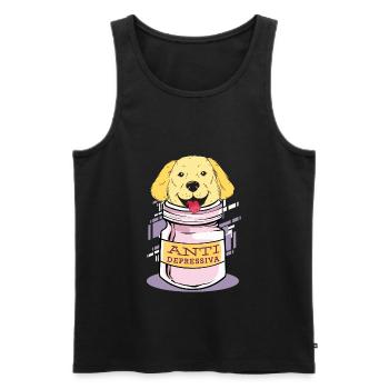 Golden Retriever Depression Pills - Men's Premium Organic Tank Top - black - Front - AI Model Male 178 light (178cm)