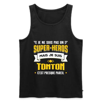 TONTON SUPER-HÉROS - Débardeur bio Premium Homme - noir - Devant - AI Model Male 178 light (178cm)