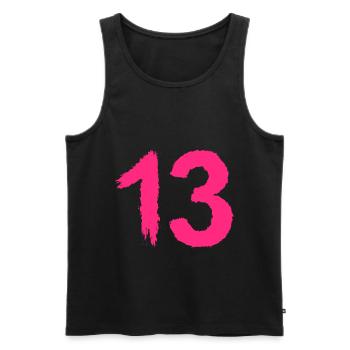 Chiffre 13 Numéro préféré Brosse Rose - Débardeur bio Premium Homme - noir - Devant - AI Model Male 178 light (178cm)